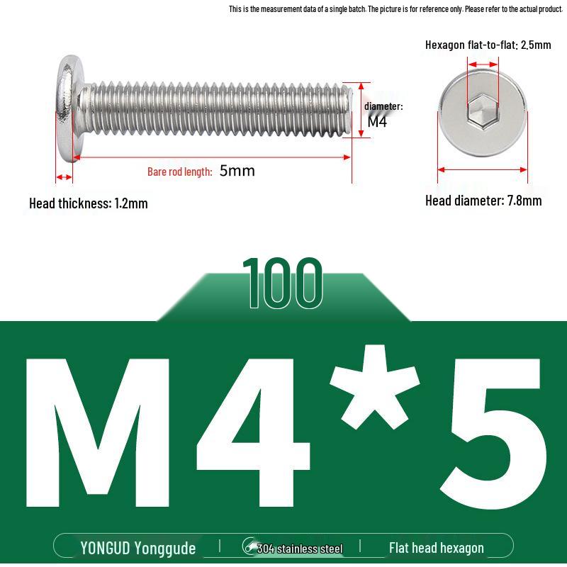 304 Stainless Steel Ultra-Thin Flat Head Hex Socket Bolt, M2-M12