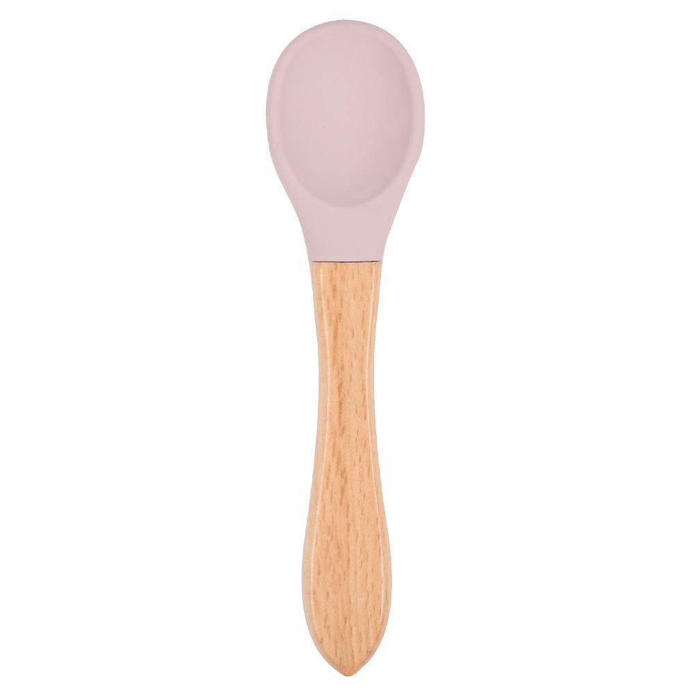 Silicone Baby Bowl & Spoon Set with Wooden Handle and Suction Cup