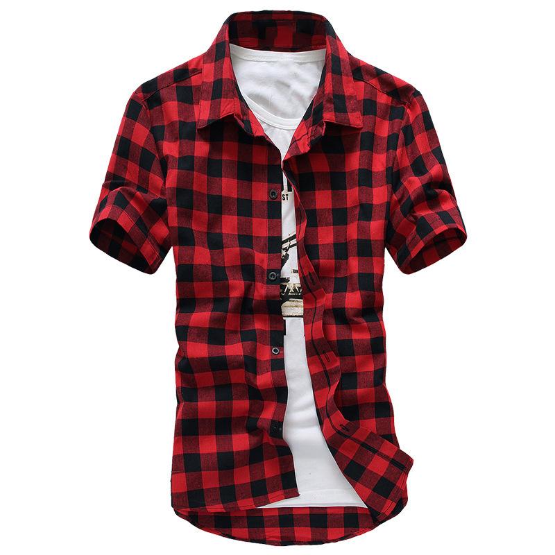 Checkered Shirt Summer Slim Fit Short Sleeved Shirt Men's Casual Base Shirt Men's Youth Shirt