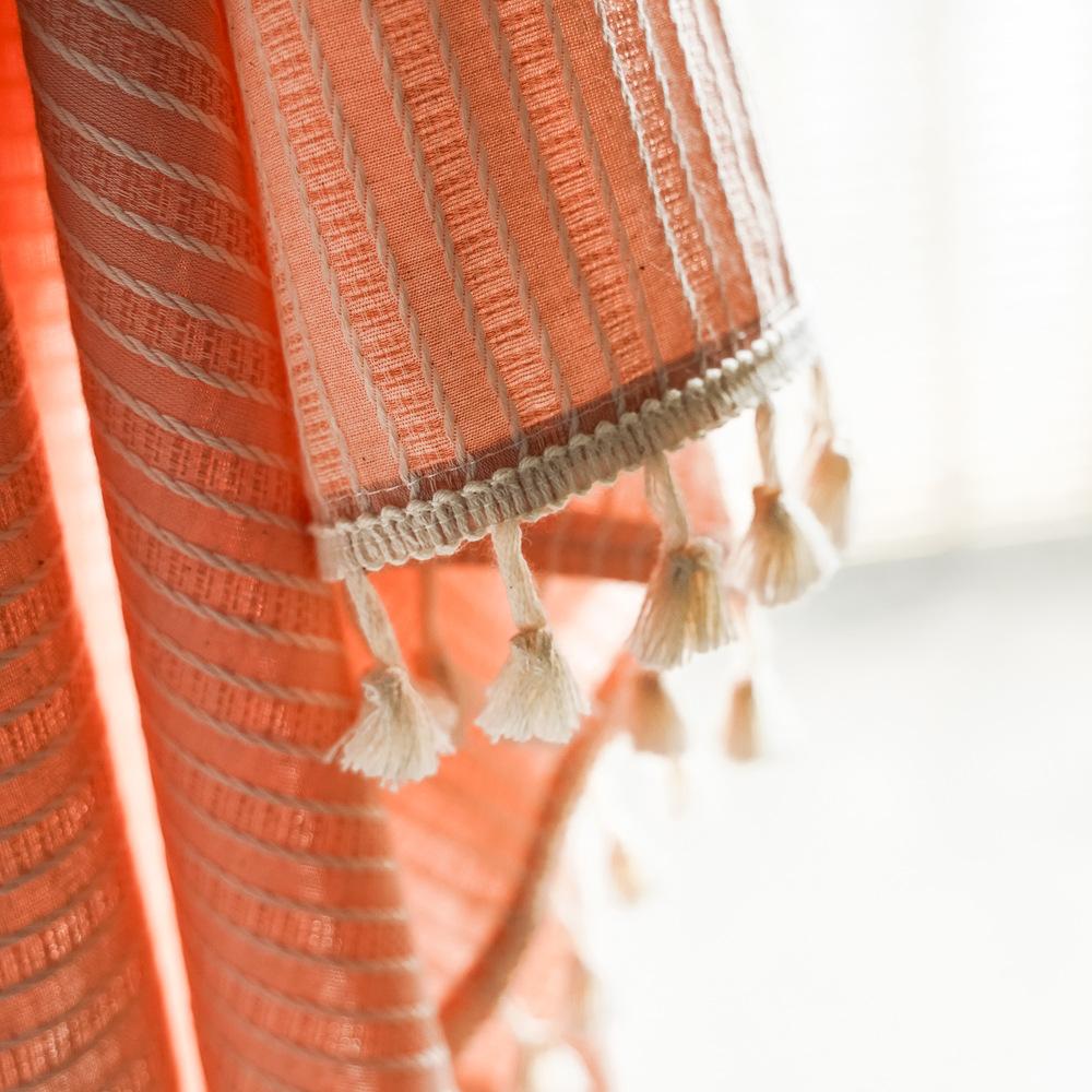 Punch-free Partition Curtain Striped Cotton and Linen Fabric Hanging Curtain Household Door Curtain Kitchen Coffee Half Curtain