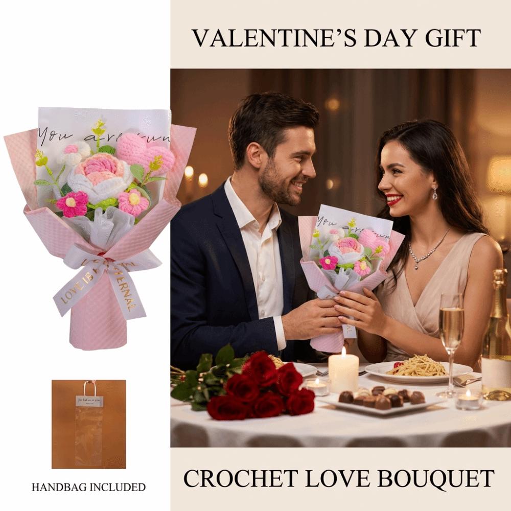 New Handmade Crochet Flower Bouquet Bag Eternal Handmade Crochet Flowers Unique Heart-Shaped Bouquet Birthday