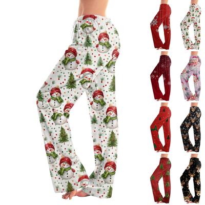 Kadın İpli Noel Baskılı Günlük Pantolon