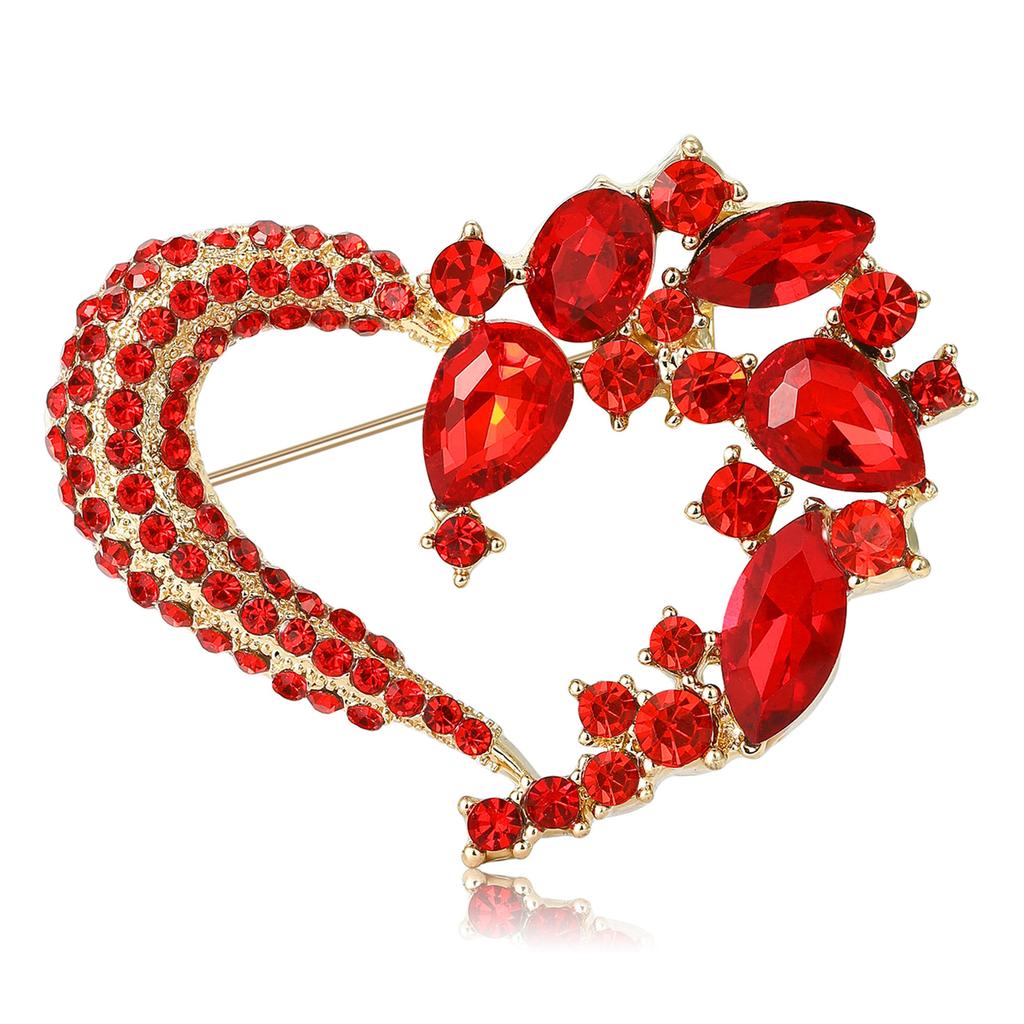 Rhinestone Heart Brooch for Women Flower Love Office Party Lapel Pins Gifts