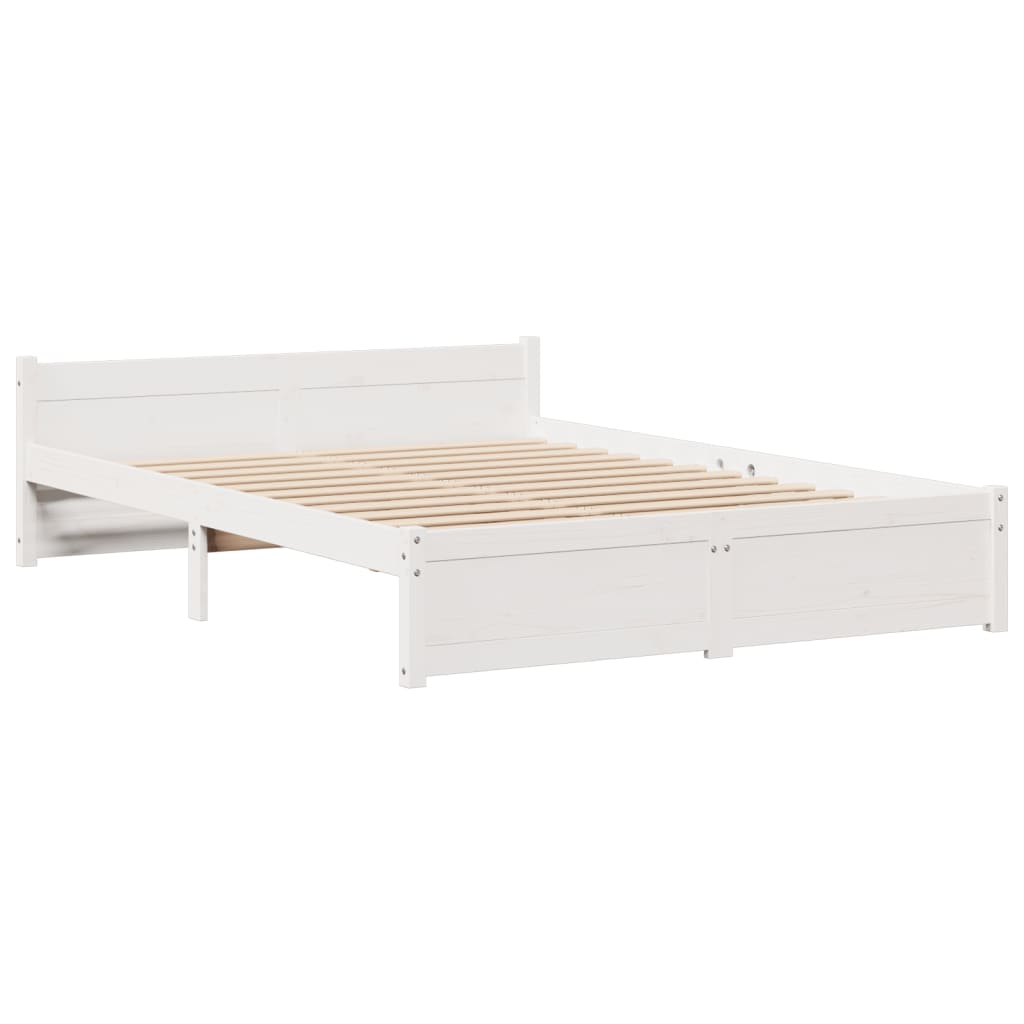 Solid Wood Bed with Shelf Without Mattress White 160 x 200 cm Pine