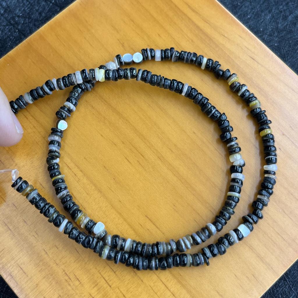 Natural Shell Beads 5×5mm, 38cm Strand Mixed Black Yellow Flat Round Heishi Spacer Beads for DIY Bracelet Necklace Jewelry Making