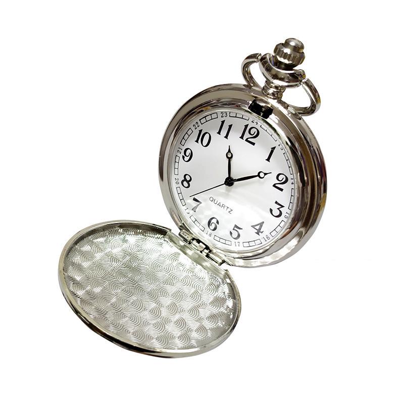 Lasergraviertes Logo Klapptaschenuhr mit doppelseitigem Licht und hohlem Taillendesign