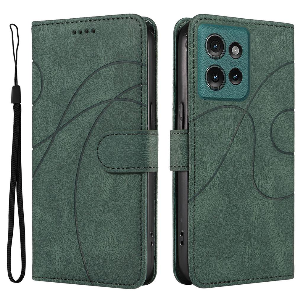 For Motorola Edge 50 5G Case Stand Wallet Leather Phone Cover Curved Line Wrist Strap