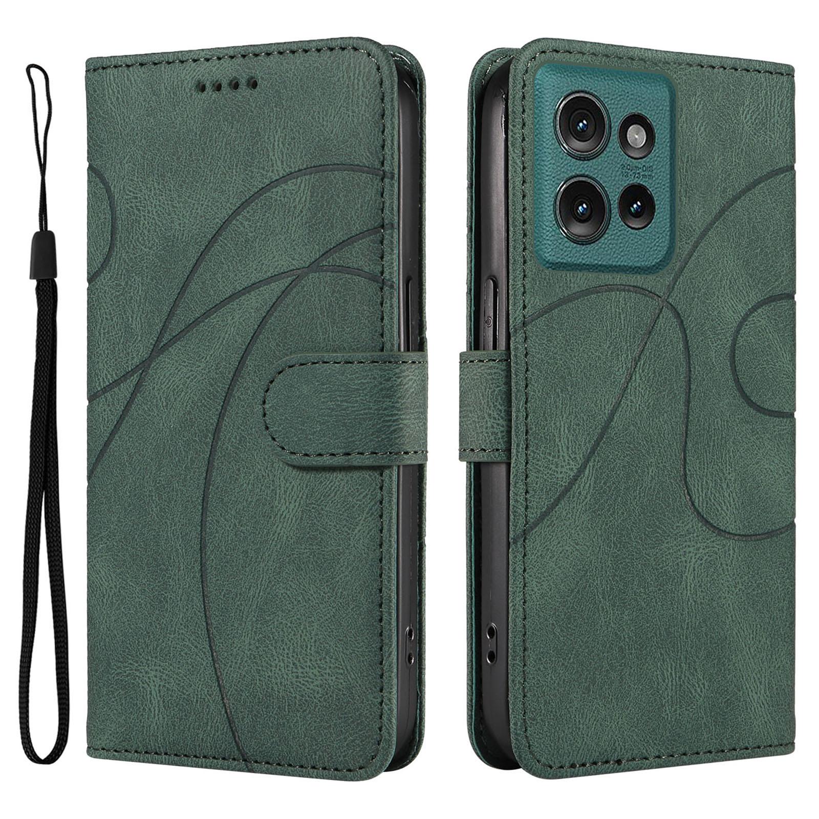 

Для Motorola Edge 50 5G Чехол Подставка Кошелек Кожаный Чехол для Телефона Изогнутая Линия Ремешок на Запястье Green