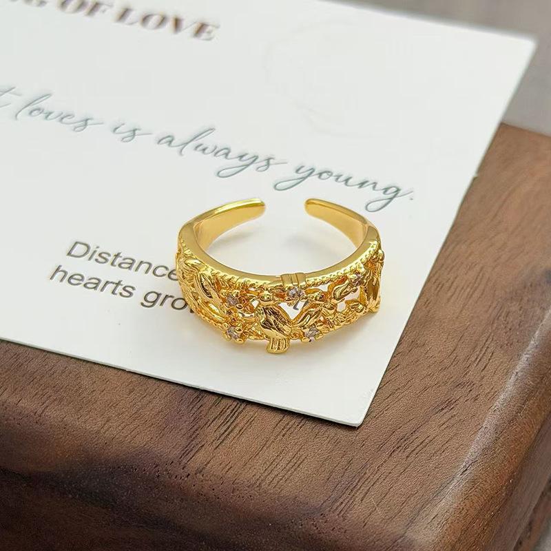 Flowers Like Brocade Medieval Vintage Court Style Light Luxury Temperament Zir*****Pen Ring Niche Design Ring