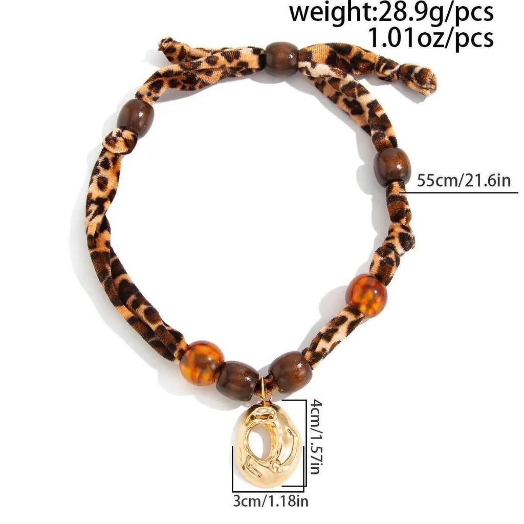 SHIXIN Vintage Leopard Print Velvet Acrylic Beads Choker Necklace Women New Trendy Hollow Irregular Geometric Pendant Necklace