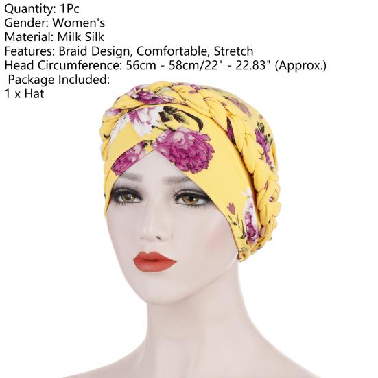 Women Headwrap Flower Print Braid Lady Stretchy No Brim Indian Hat for Four Seasons