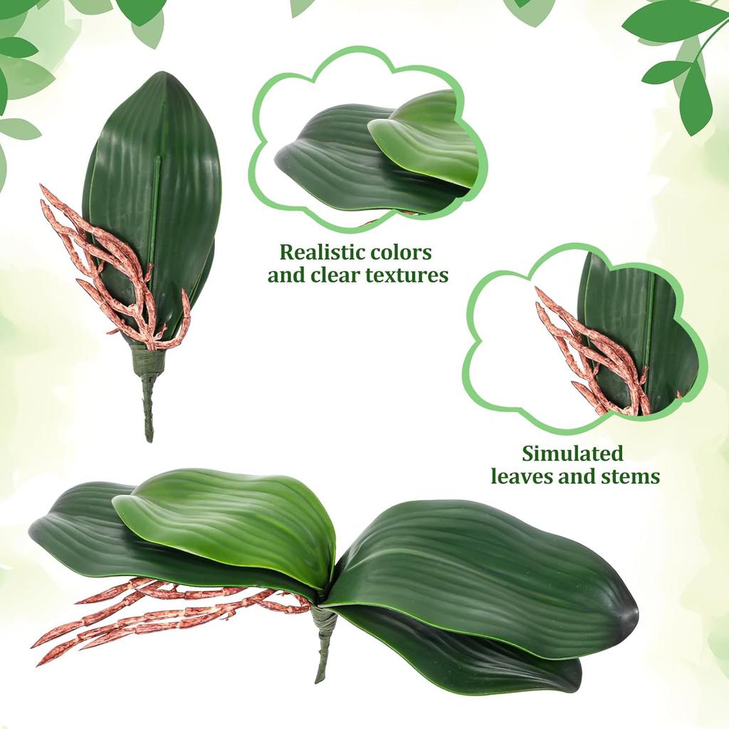 Faux Orchid Leaves, 2 Pack 8 Inch Artificial Phalaenopsis Stems Leaf Real Touch Orchids Leaf Artificial Cymbidium Flower Foliage Real Latex Touch