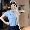 Chic Color Block Crew Neck Short Sleeve Knitted T-Shirt for Women - Preppy Style Summer 2025