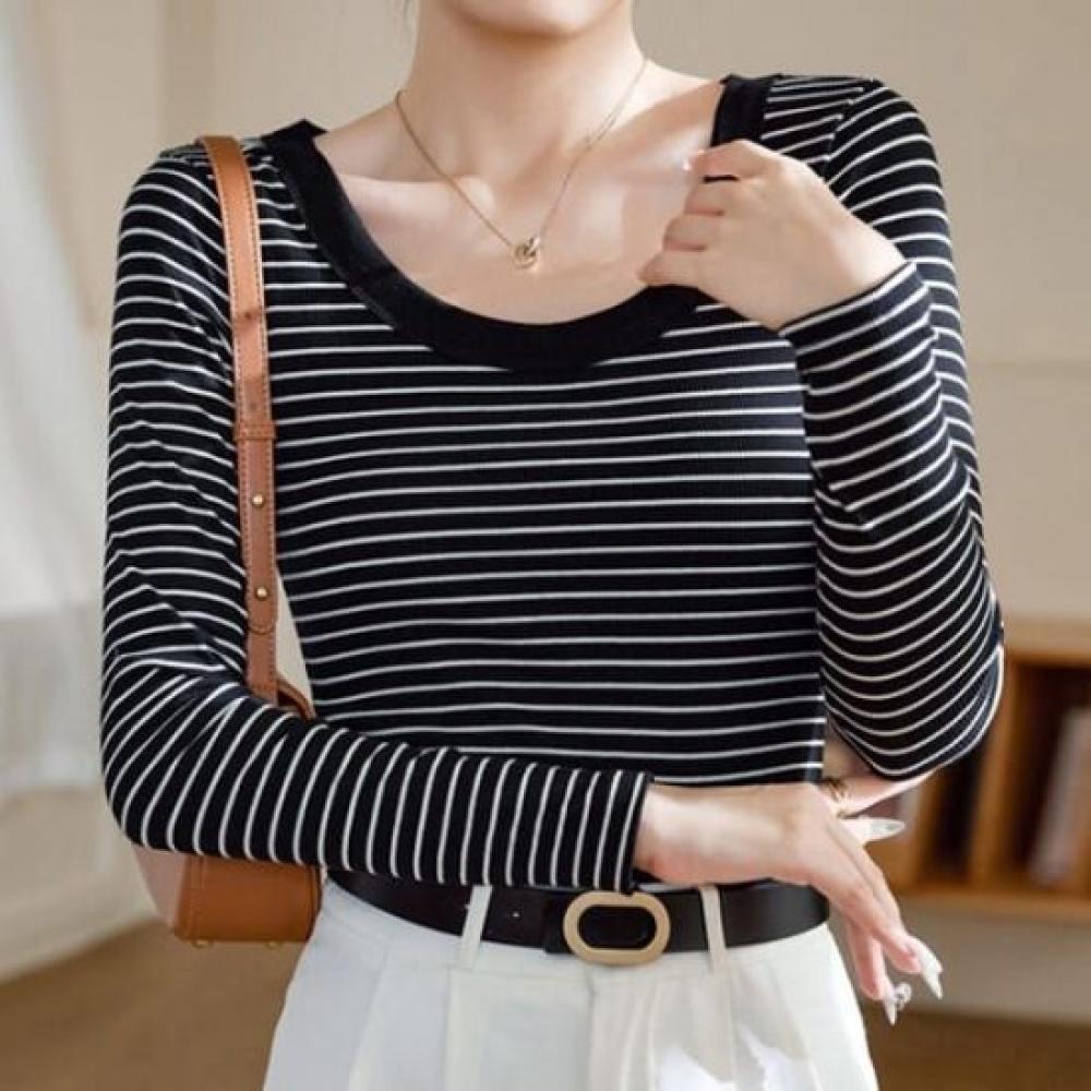 Navava Women Ribbed U Neck Long Sleeve T shirT nT3000