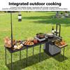 Rolling Master Cook Station with Wheels Folding Overland Camping Kitchen Table with Light Poles for Tailgating BBQ Picnic RV