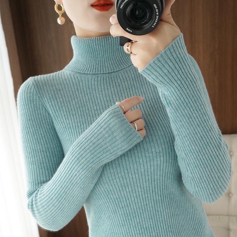 Women's Knit High Neck Sweater - Autumn/Winter Thick Ribbed Slimming Knitwear