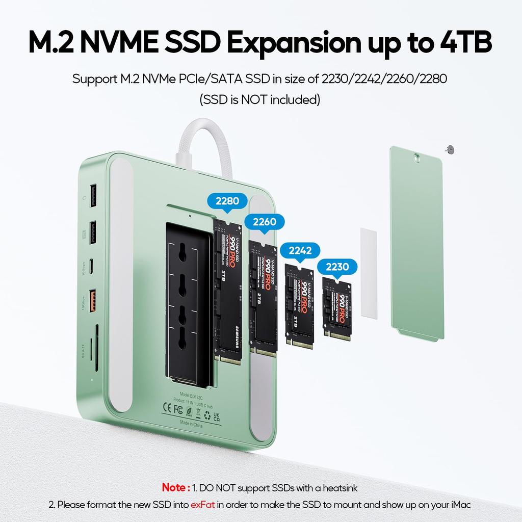 PULWTOP 11 in 1 USB C Hub für iMac 2021 2023 2024 iMac M1 M3 M4 Zubehör USB Hub HDMI SSD Erweiterung Nicht USB C 2 x USB A Klinke 24" 4K, 2.5G Ethernet,