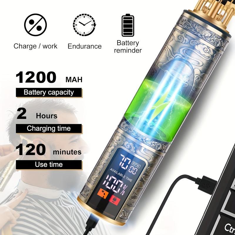 Men's Professional Barber, Men's Beard Trimmer, Hair Trimmer, Cordless Rechargeable with LCD Display, Close To Zero Gap Trimming Kit