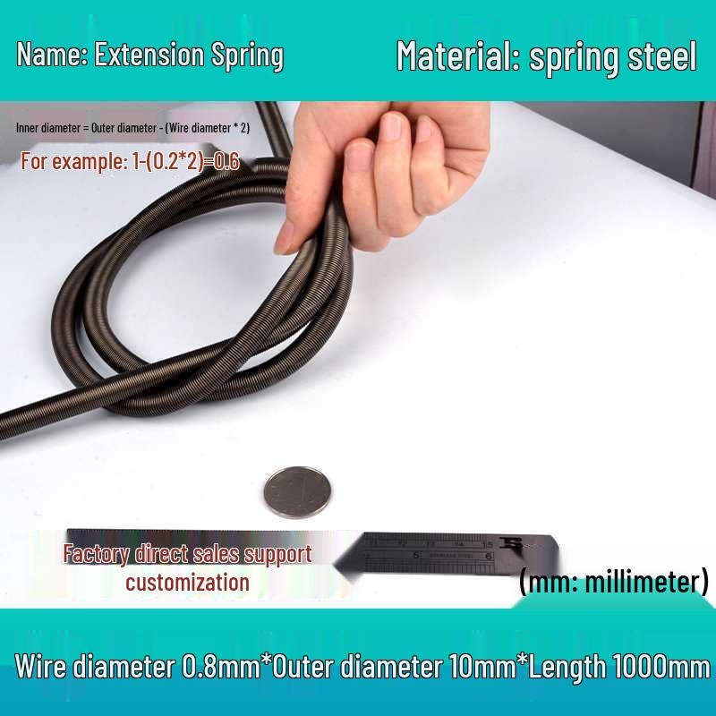1m Spring Coil Extension with Hook - Strong Tensile Force, Thin Soft Sheath, for Tarpaulins & Sliding Doors