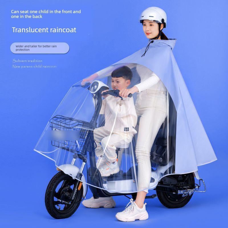 Raincoat for Electric Scooter, Double Seat for Mother and Child, 2024 Parent-Child Rain Poncho, Transparent Rain Cover for Motorcycle, Rainproof and