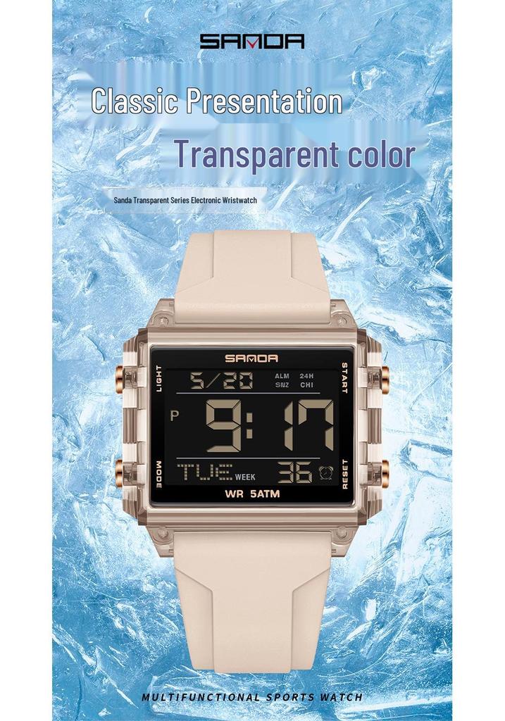 SANDA Men's Luminous Waterproof Sports Watch - Square Design with Multifunctional Countdown Timer