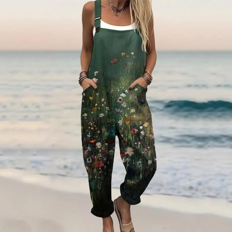 Womens Sleeveless Jumpsuit With Vintage Print Loose Fit Streetwear Style 2026