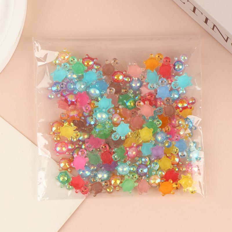 100Pcs Mini Resin Turtle Charms Rainbow Laser Tortoise Ornament Small Figurine For Diy Jewelry Making Keyring Handmade Crafts