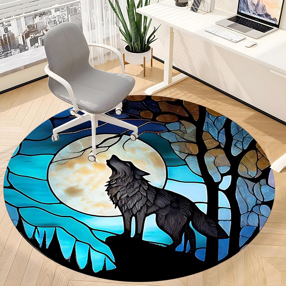1pc Moon Wolf Office Round Area Rug, Under Office Chairs Bedroom Living Room Home Decor, Room Deco, Available in Various Sizes