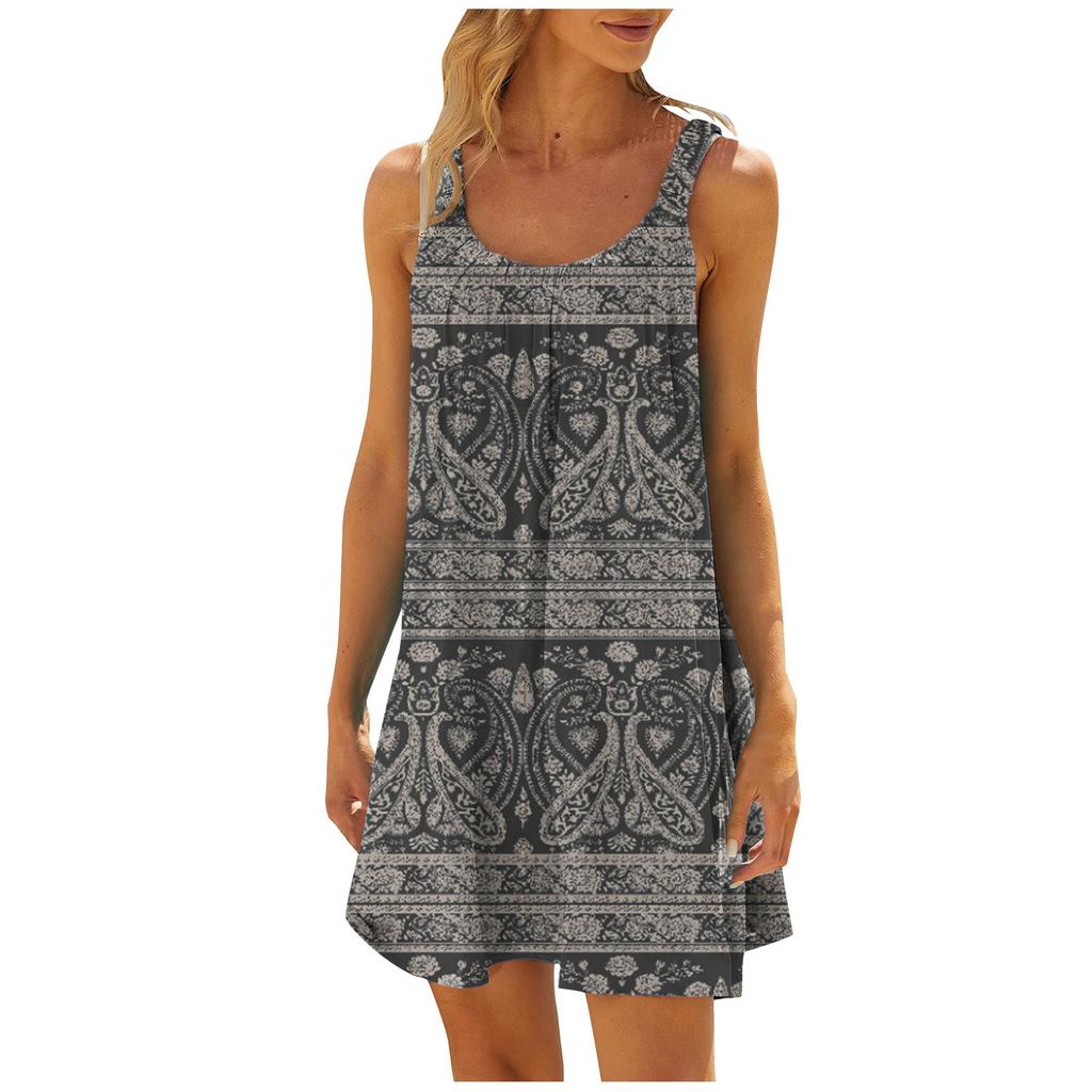 Women's Summer Sexy Suspender Dress Sleeveless Printed Dress Sling Dress