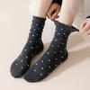 5/10 Pairs Comfortable Casual Polka Dot Socks for Women Mid Calf Socks with Ear Shaped Edges and Polka Dot Lace Breathable Cotton Long Socks