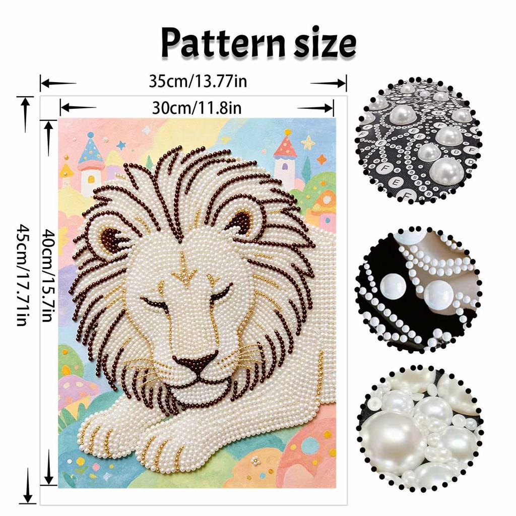 DIY Pearl Art Lion Painting Kit 5D Crystal Rhinestone Embroidery for Bedroom Living Room Wall Decoration Handmade Craft