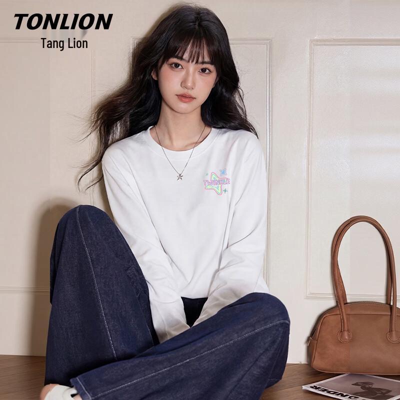 TonLion Women's Pure Cotton Loose Fit Long Sleeve T-Shirt