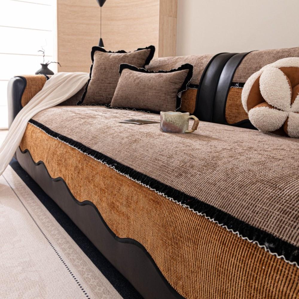 Four Seasons Universal Pad For Irregular Patchwork Sofa New Mid-Century Style Chenille Premium Non-Slip Sofa Cushion Cover