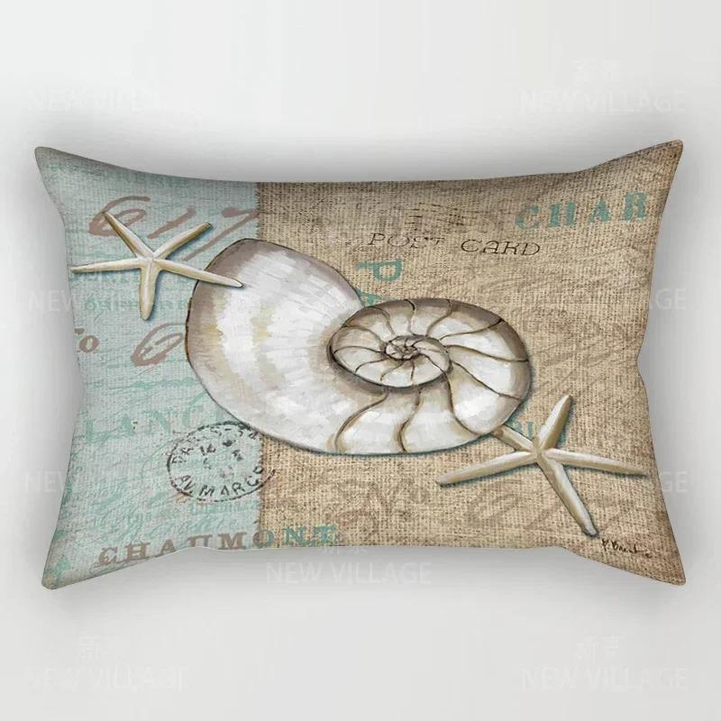 Home Decor Seashells & Starfish Beach-Themed Pillow Covers Pattern Cushion Cover Suitable for Sofa Bedroom Car Pillow Cover