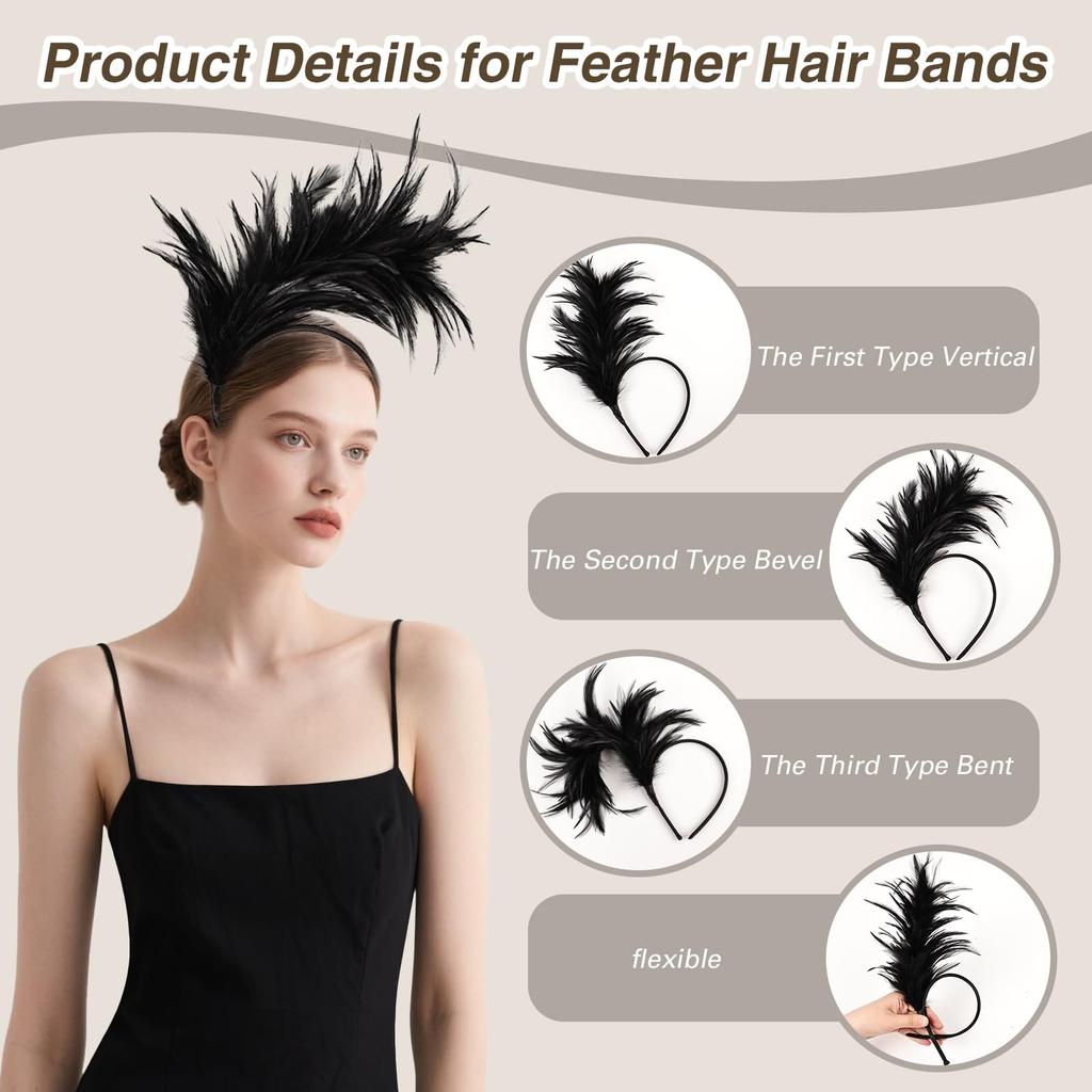 Feather Headband for Women Feather Fascinator Headband Cocktail Wedding Party
