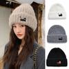 Soft Warm Beanie Hat Cat Embroidered Winter Thermal Cap New Knitted Woolen Hat  Women