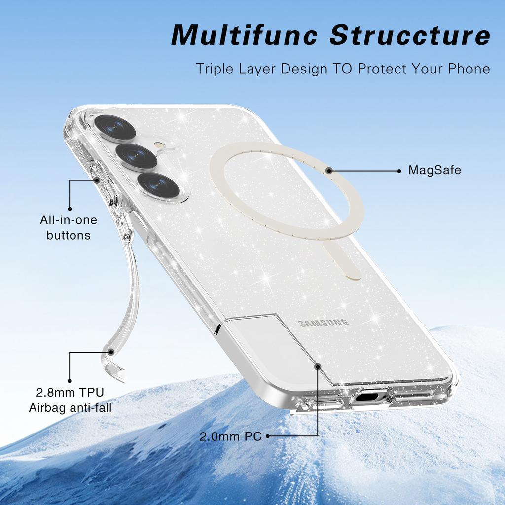 S25Plus glitter powder magnetic mobile phone case, the new model is suitable for Terminator transparent fine flash MagSafe all-inclusive anti-drop
