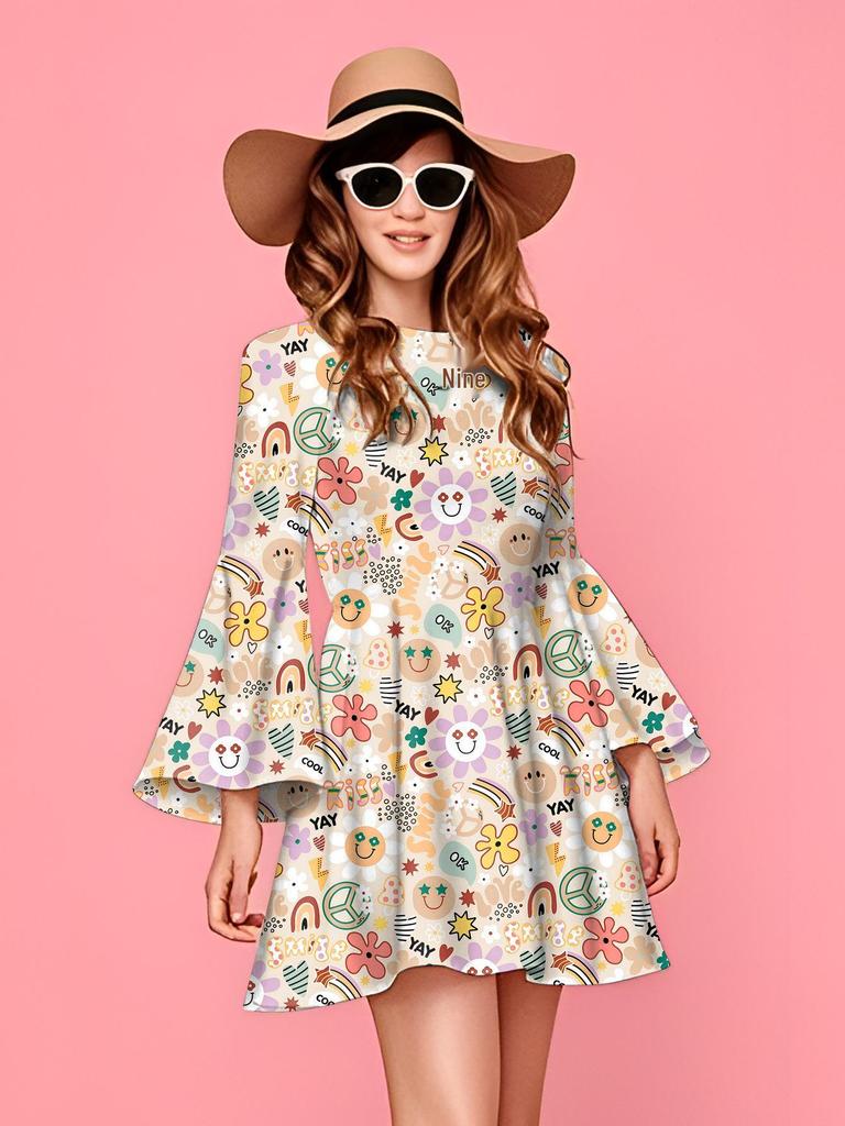 Retro 1970s Hippie Disco Print Women's Dress