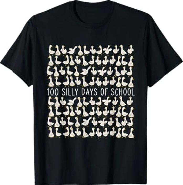 100 Days of Silly Gooses Funny 100th Day of School Teacher T-Shirt L