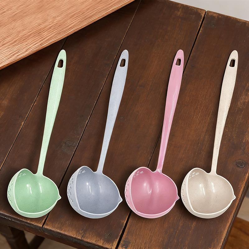 Silicone world 2 in 1 Soup Spoon Long Handle Kitchen Home Strainer Cooking Colander Kitchen Scoop Plastic Tableware Colander
