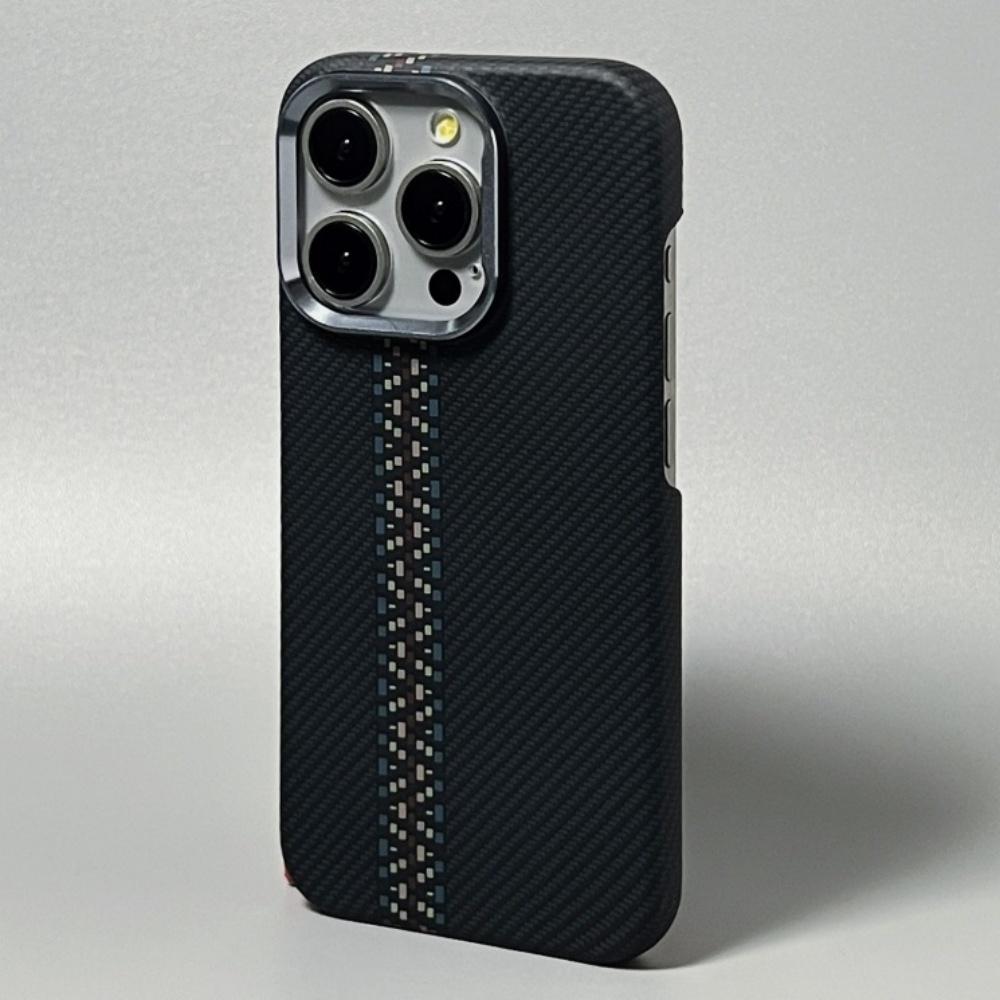 Textura Magnética de Kevlar Fibra de Alta Calidad Para Funda Magsafe Para iPhone 17 16 15 14 13 Pro Max Marco Metálico para Lente Cubierta a Prueba de Golpes