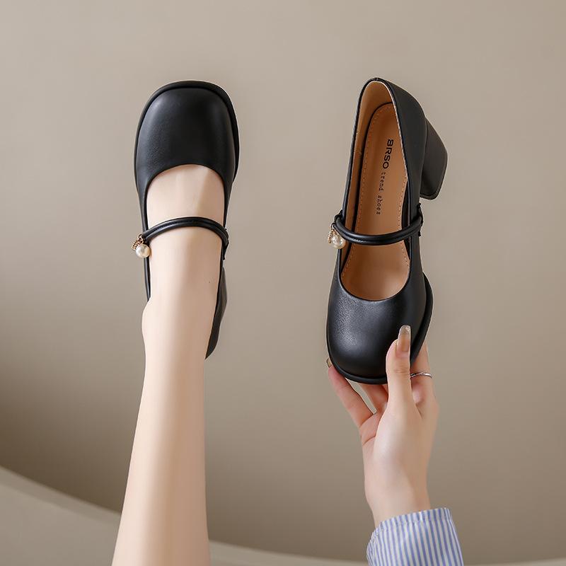 French gentle evening breeze Mary Jane high heels women's thick heel spring and autumn with skirt summer 2025 new small leather single shoes