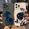 Luxury Ice Blue Rose Phone Case For iPhone 16 15 Pro Max 14 13 12 11 Mini XS XR X SE 16 Plus SE 2 Shockproof Silicone Cover