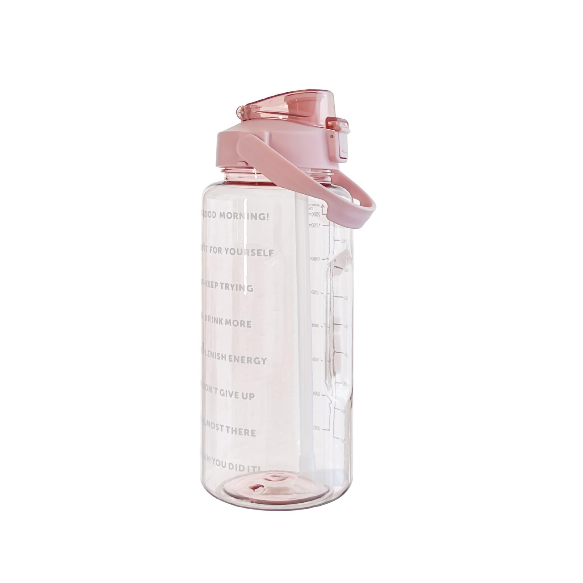 2L Motivational Water Bottle with Time Marker Straw Leakproof Large Capacity Sports Water Jug Portable Gym Fitness Water Bottle 2.0L розовый