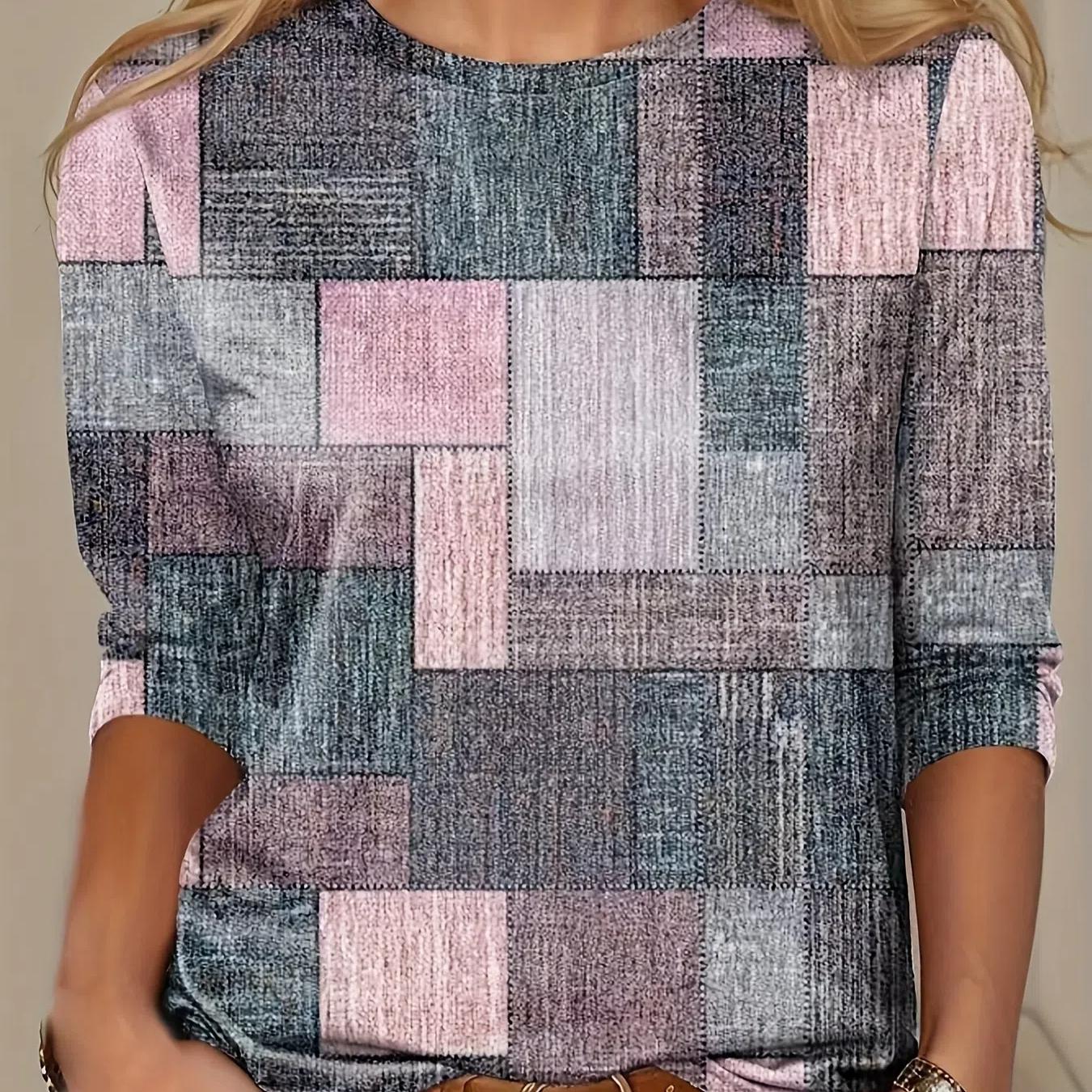 

Футболка с привлекательным клетчатым принтом — модный круглый вырез, свободные и струящиеся длинные рукава — идеально подходит для весны и лета — базовый элемент женского повседневного гардероба S