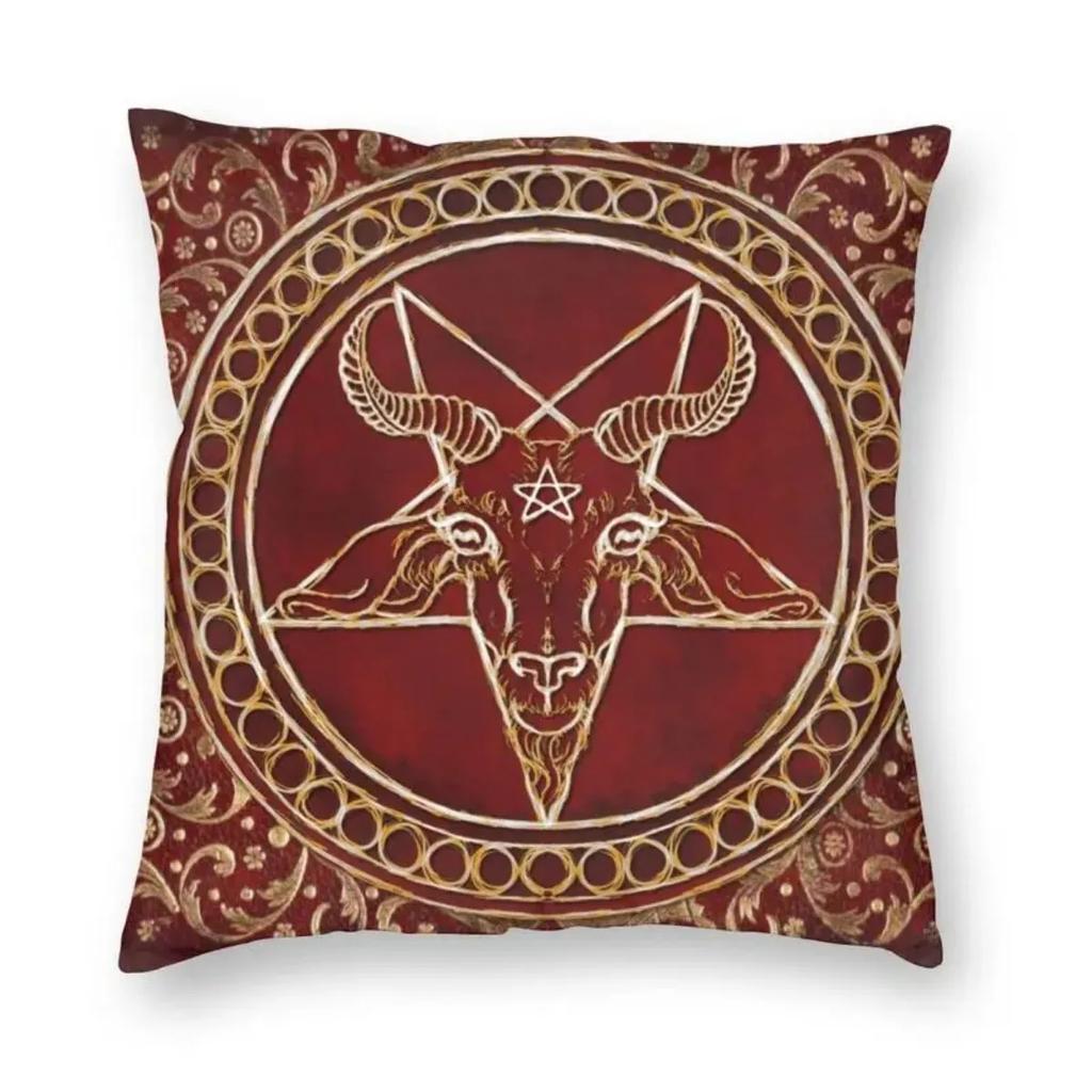 Devil Baphomet Damask Hail Satan Cushion Cover Satanic Leviathan Cross Throw Pillow Case for Sofa Pillowcase Home Decor  40x40cm