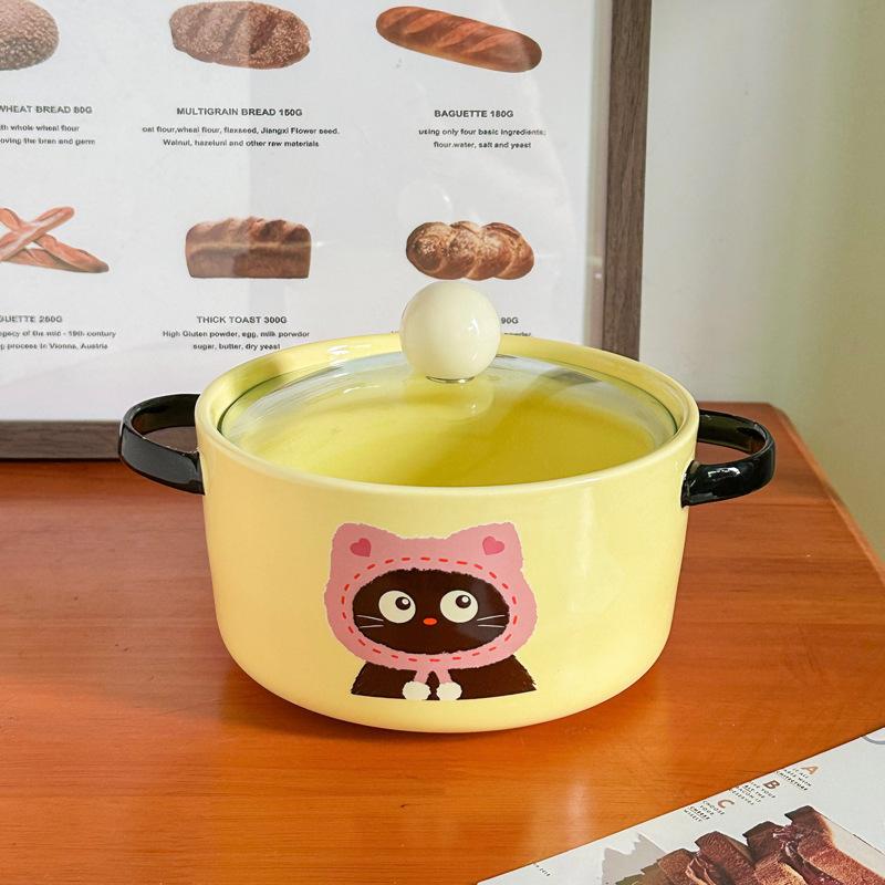 Cute cat ceramic instant noodle bowl with lid student dormitory instant noodle bowl large capacity snail powder personal special bowl