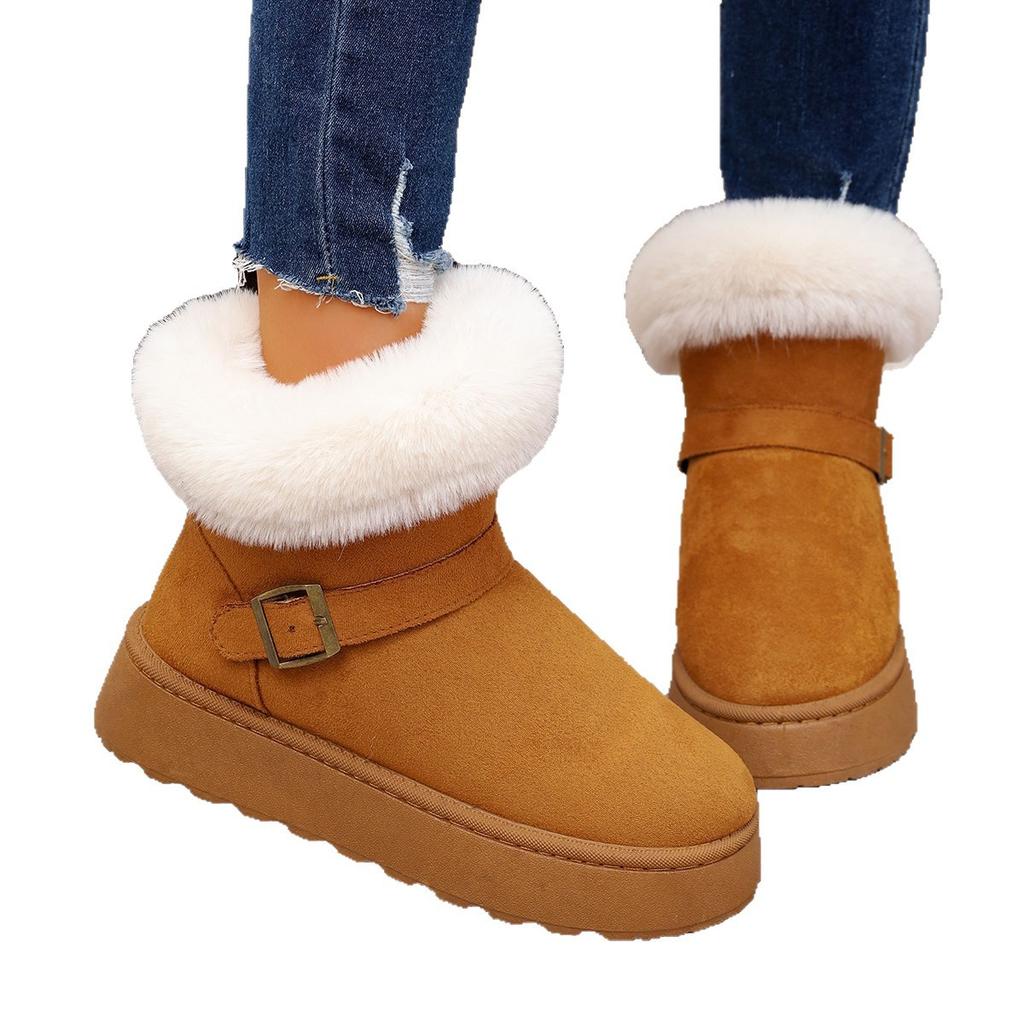 Winter Brown Women's Snow Boots With Fur Warm Suede Boots Plush Cotton Boots Women Thickened Flat Short Boot Ladies Botas Mujer