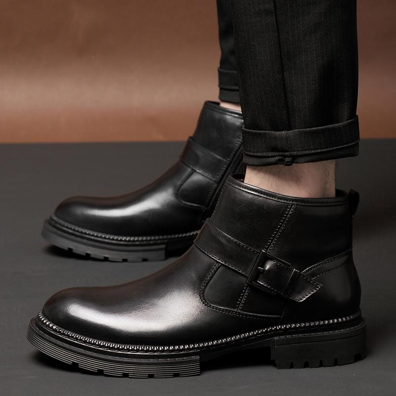 Fashion Classic Men Dress Boots outdoor Pointed Toe Lace-up Men genuine Leather Ankle Boots dress Comfortable Men's Chelsea Boots