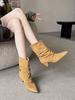 Autumn and winter new pointed thick heel high heel temperament thin French fashion sexy beautiful short boots